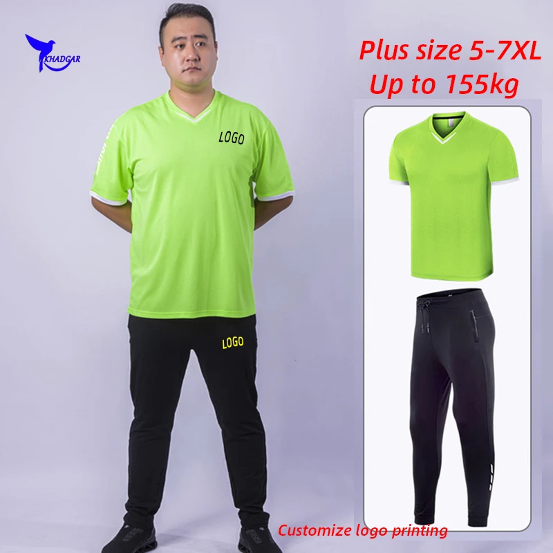 2 Pcs T-shirts+Pants Men's Running Set Plus Size 5-7XL Quick Dry Sport Suits Gym Fitness Clothing Workout Tracksuit Customize