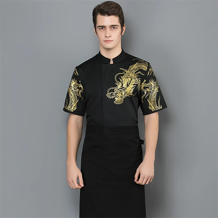 

Dragon Chinese Clothes for Men Chef Jacket Kitchen Catering Food Serive Bakery Hotel Pastry Chef Uniform Full/short Sleeve Plus