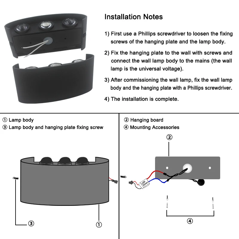 Applique da parete a LED lampada da esterno moderna per interni, luci bianche per montaggio a parete su giù per la decorazione della camera da letto