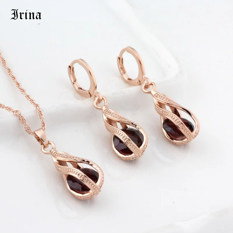 New Gift Trendy Rose Gold Color Long Earrings Set For Women Wedding Hollow Irregular Cubic Zircon Jewelry Sets