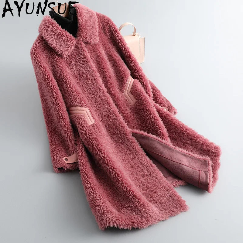 

AYUNSUE Winter Jacket Women 100% Real Fur Coat Famale New Sheep Shearing Jackets Mid-long Casual Outwear Manteau Femme Hiver