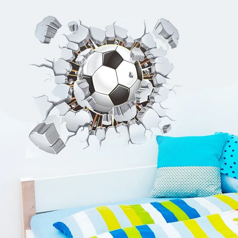 3D football Soccer wall stickers for kids rooms Children bedroom Cartoon wall decals boys room Mural decoration gift