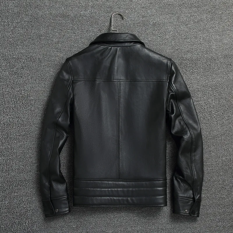 New Plus Size 5XL Leather Jacket Cowhide Men 'S Short Motorcycle Leather Jacket Young And Middle-Aged Lapel Slim Leather Jacket