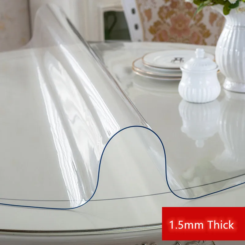 1.5mm Thick Soft Glass Transparent Pvc Table Covers  Waterproof Rectangle Table Cover Oilproof Table Cloths Soft Glass Cloth Dec