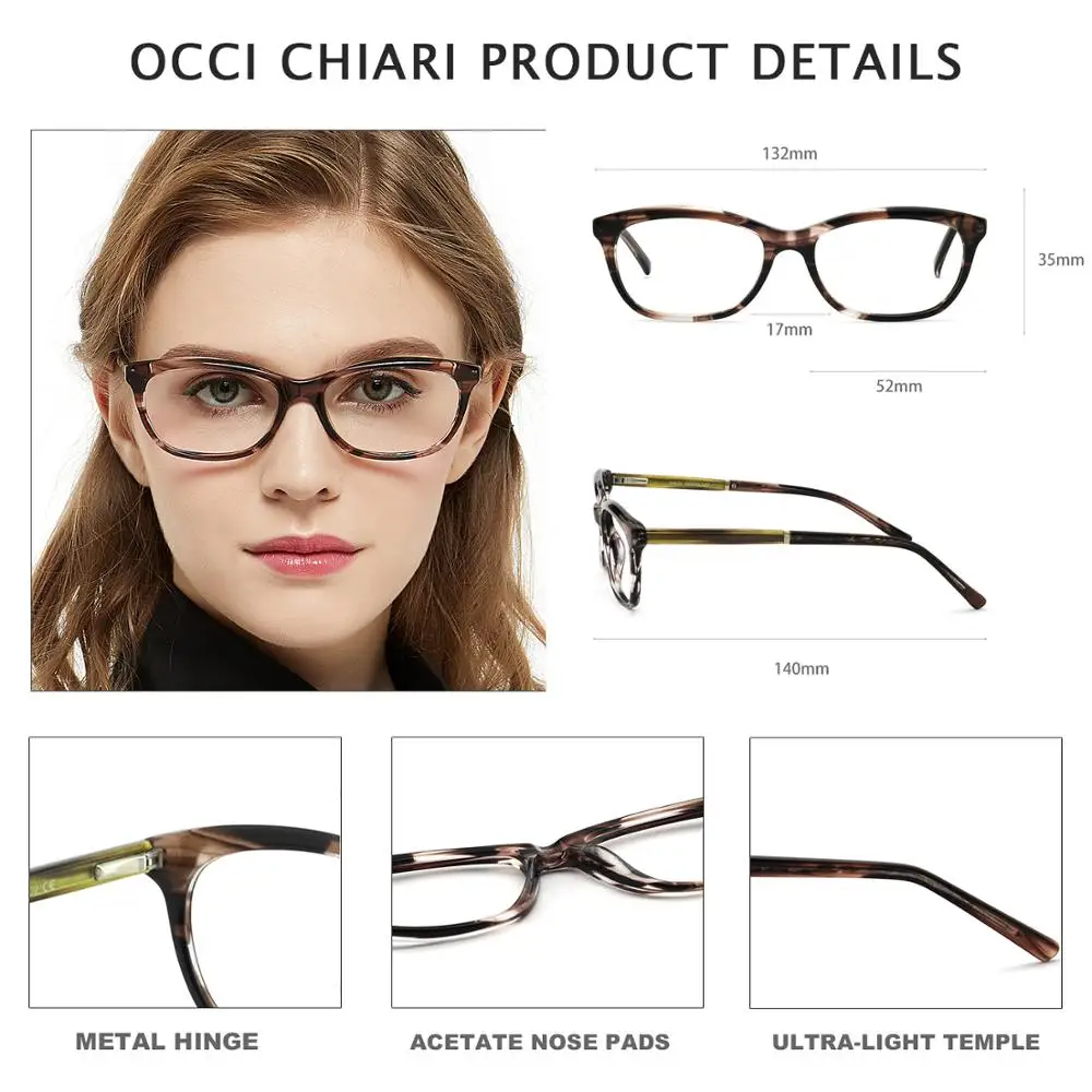 OCCI CHIARI acetato Vintage para mujer, gafas con montura cuadrada, diseño de marca de lujo, miopía, óptica, gafas graduadas, montura