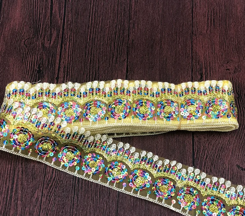 10 Yards/lot Polyester Embroidery Colorful Sequins Ripple Lace Ribbon Trims  DIY Clothing Accessories Patchwork 5cm Wide