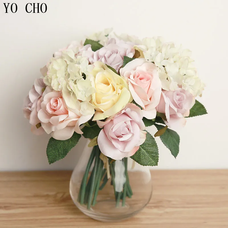 

YO CHO Bridal Bouquets Artificial Rose Flower Wedding Bouquet Hydrangea Wedding Flowers Bridesmaids Accessories Wedding Bouquets