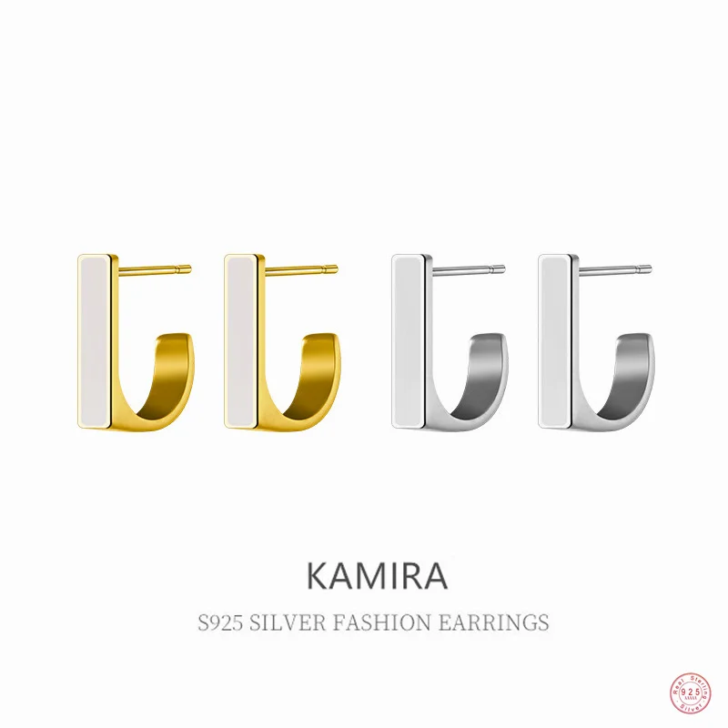 

KAMIRA 925 Sterling Silver Geometric Simple Enamel Piercing Stud Earrings for Women Female Party Elegant 18k Gold Plated Jewelry