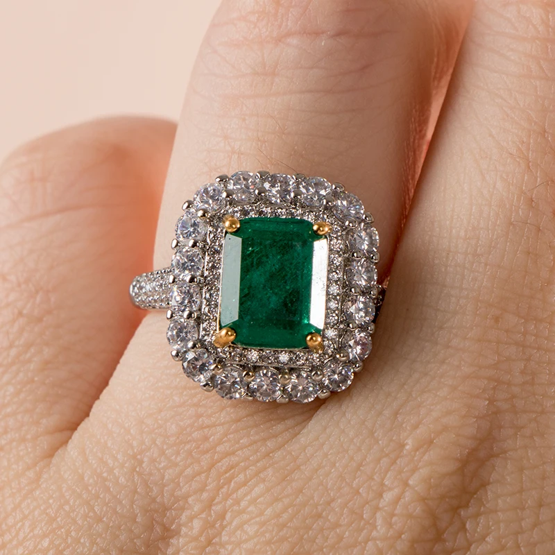 Cellacity luxury women ring with emerald gemstone silver  jewelry 5A zircon Engagement Wedding Girls Party Rings Gifts