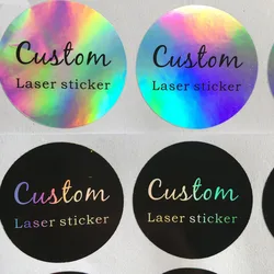 100pcs Custom Logo Sticker Silver Laser 3 4 5cm Customized Labels Holographic 6 7 8cm Person Stickers Adhisive Text Logo