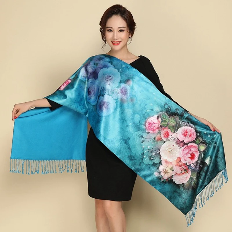 Women\'s Scarf Silk Cashmere Scarf Vintage шумоглушитель Chinese Style Warm Print Shawl Elegant Multicolor Scarf 2020