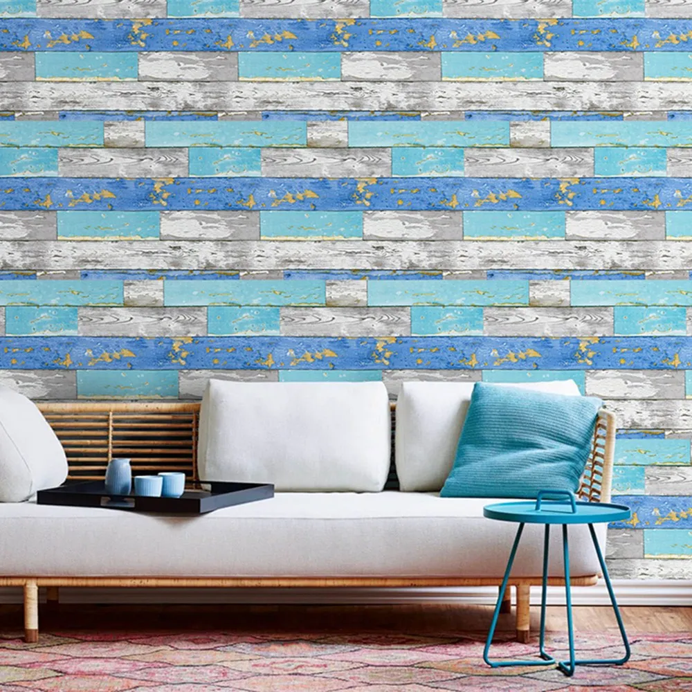 Blue Wood Vinyl Self Adhesive WallPaper For Living Room Bedroom Furniture Home Walls Decor 17.7\