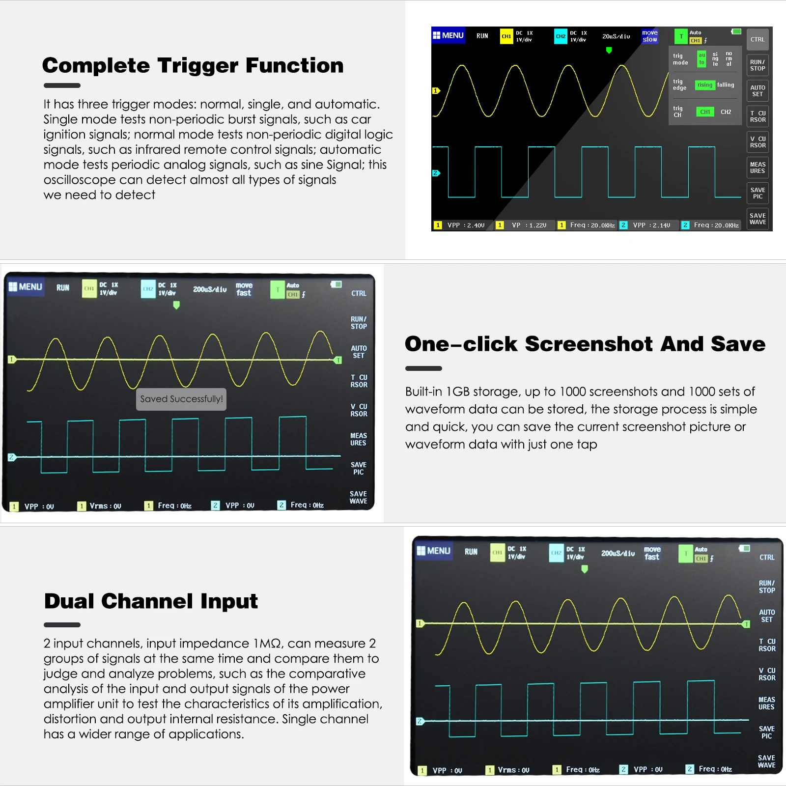 1013D Digitale Tablet Oscilloscoop Dual Channel 100M Bandbreedte 1GS Sampling Rate 2 Kanalen Mini Tablet Digitale Oscilloscoop