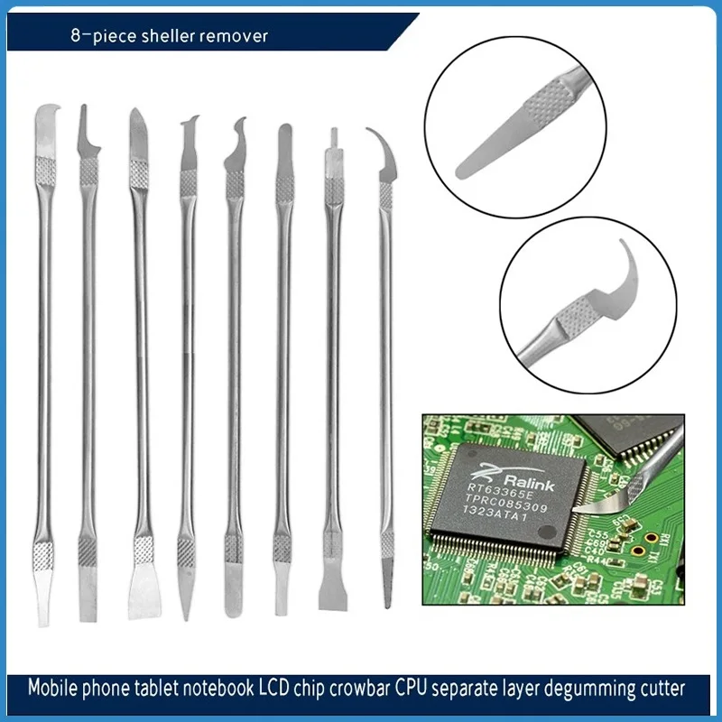 Conjunto de ferramentas de remoção de chip ic 8 em 1, conjunto para celular, tablet, laptop, tela lcd, cpu, separação bga e faca de remoção de cola