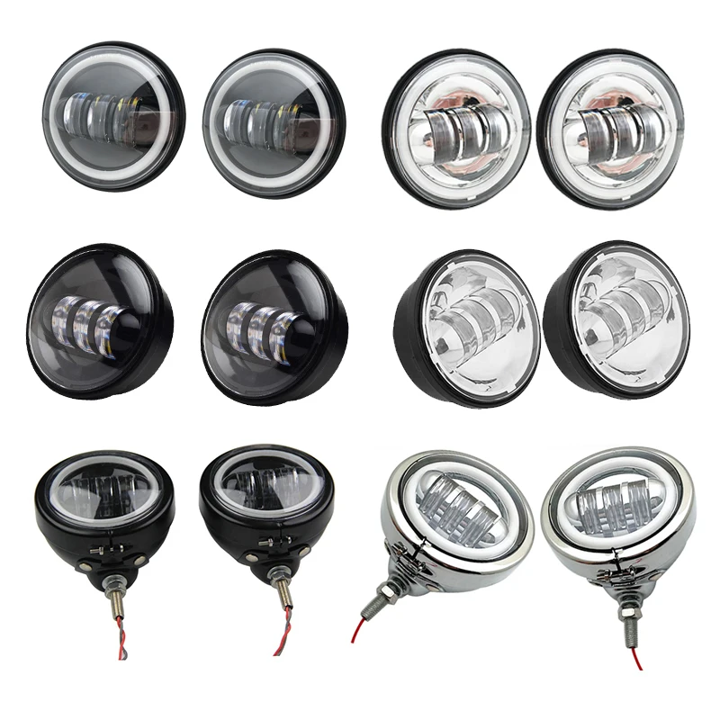 1 Pair 4.5“ 4 1/2 inch Motorcycle Chrome Black LED Fog Passing Auxiliary light with bracket For Touring Electra Glide