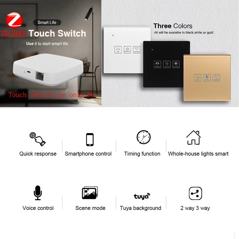 EZTOFA TUYA ZigBee Smart home wifi wall touch switch Dimmer/Curtain Switch Smart Touch Switch Compatible with Alexa Google Home
