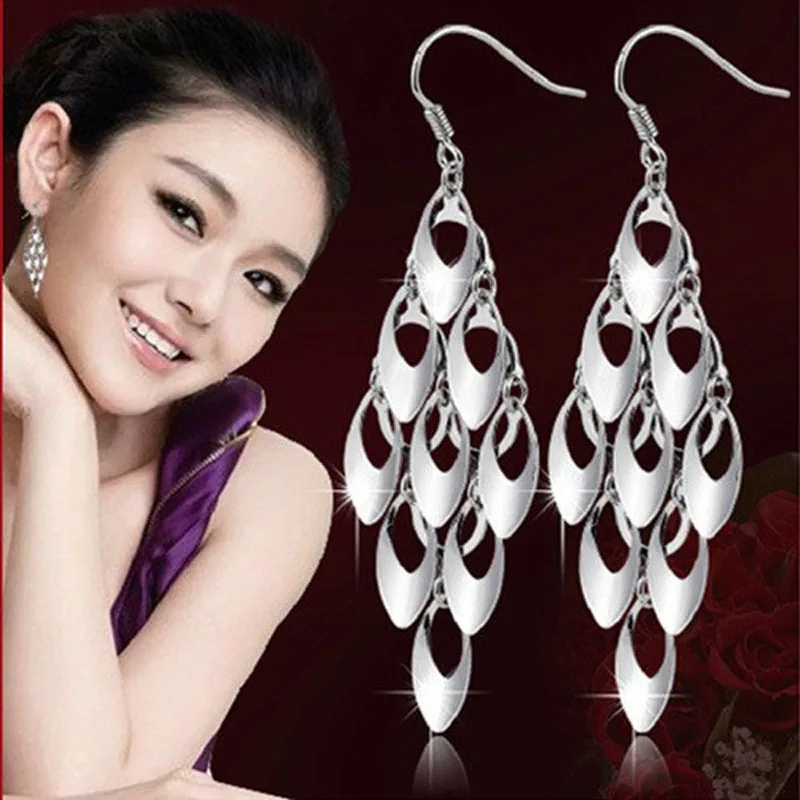 KOFSAC New Exquisite Sequins Peacock Tail Drop Earring Lady Jewelry 925 Sterling Silver Earrings For Women Valentine's Day Gifts