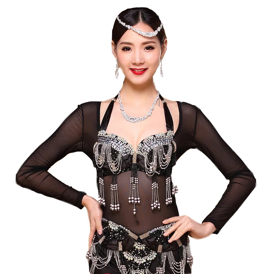 Plus Size One Piece Dance Accessories Long Sleeves Chest Opened Women Bodysuit Bottoming Shirt Belly Dance Tops