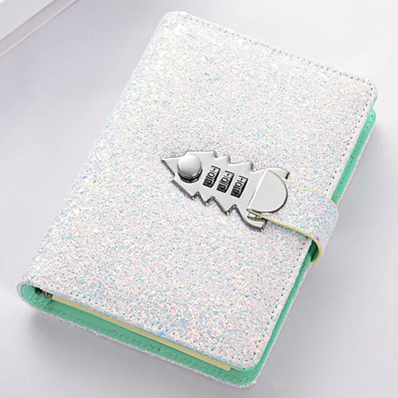 A6 Girls Glitter Diaries Notebook PU Leather With Code Lock Secret Diary YLM9985