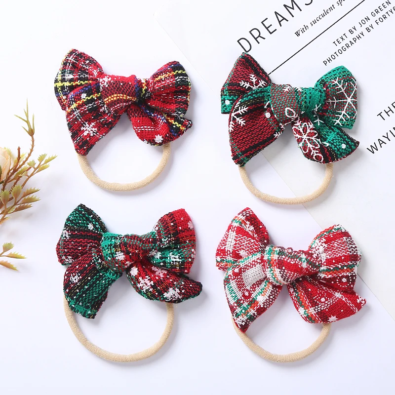 4Pcs/Lot Baby Girls Headband Nylon Cable Knit Bow Headbands For Children Christmas Gift Babies Hair Band Newborn Accessories