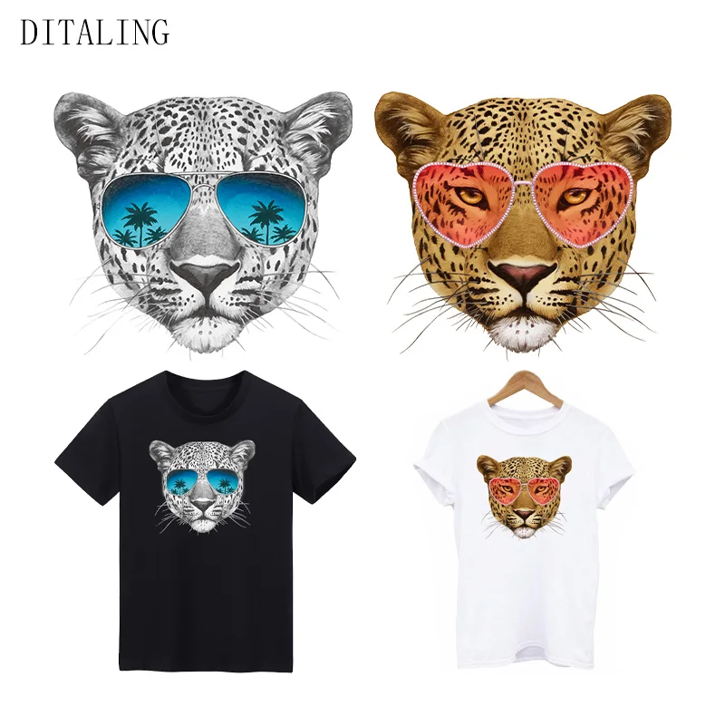 Glasses Leopard Patch Iron-On Transfers For Clothing DIY Washable Man T-Shirt Sticker Animals Ironing Patch Appliqued On Clothes