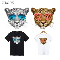 Glasses Leopard Patch Iron-On Transfers For Clothing DIY Washable Man T-Shirt Sticker Animals Ironing Patch Appliqued On Clothes