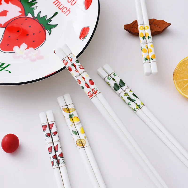 5Pairs/Set Fruit Ceramics Chopsticks Eco-friendly Kitchen Tool China Chopsticks Anti-Slip Ceramic Tableware