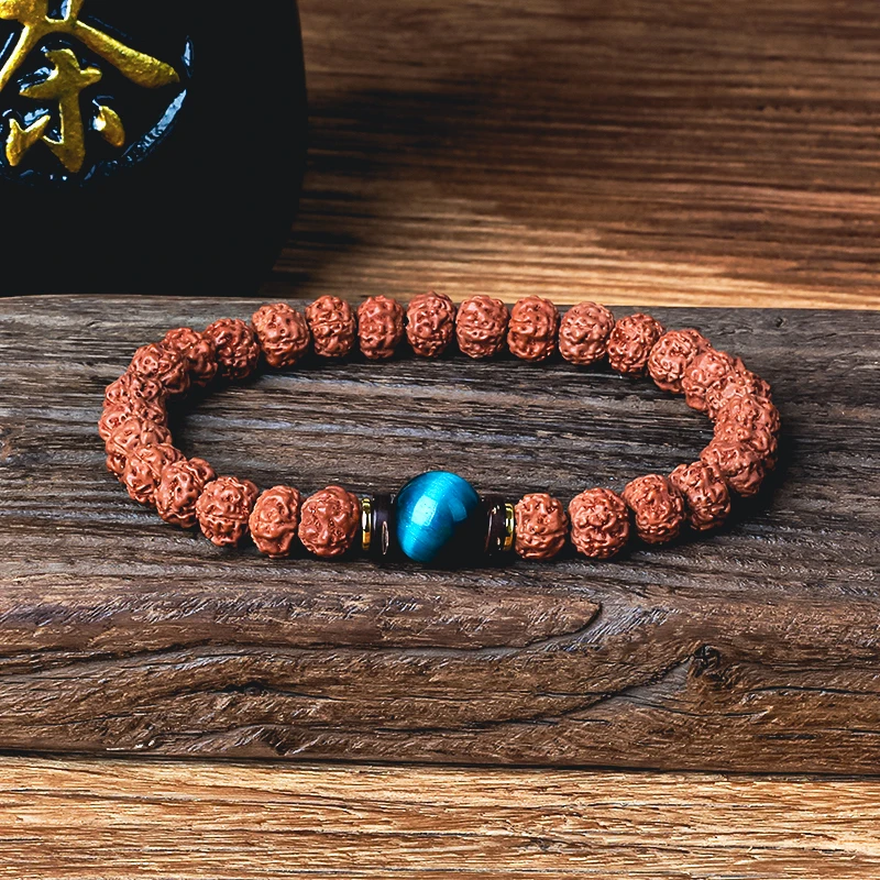 Nature Tiger Eye Rudraksha Bracelets Original Vajra Bodhi Mala Bead Bracelets Women Meditation Prayer Tibetan Buddhism Jewelry