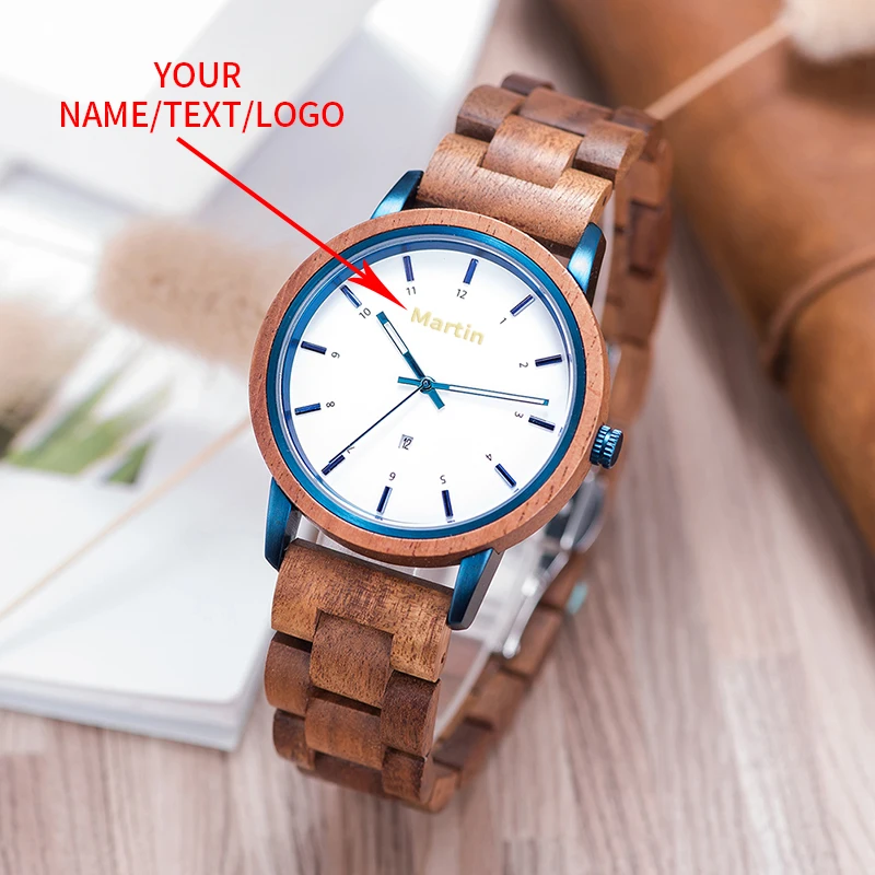 BOBO BIRD Man\'s Wood Watch Custom Logo Name Women Quartz Wristwatches Ladies Date Display Timepieces Anniversary Gift Dropship