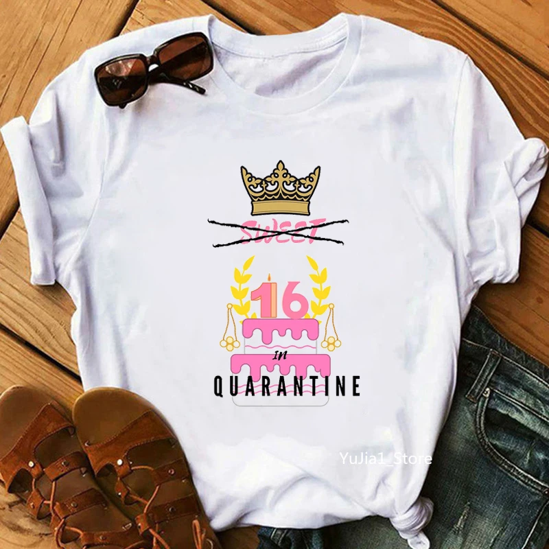 16 Yrs Old Ready To Party Graphic Print Tshirt Women Birthday Gift T Shirt Femme Summer Fashion Hip Hop T-Shirt Female