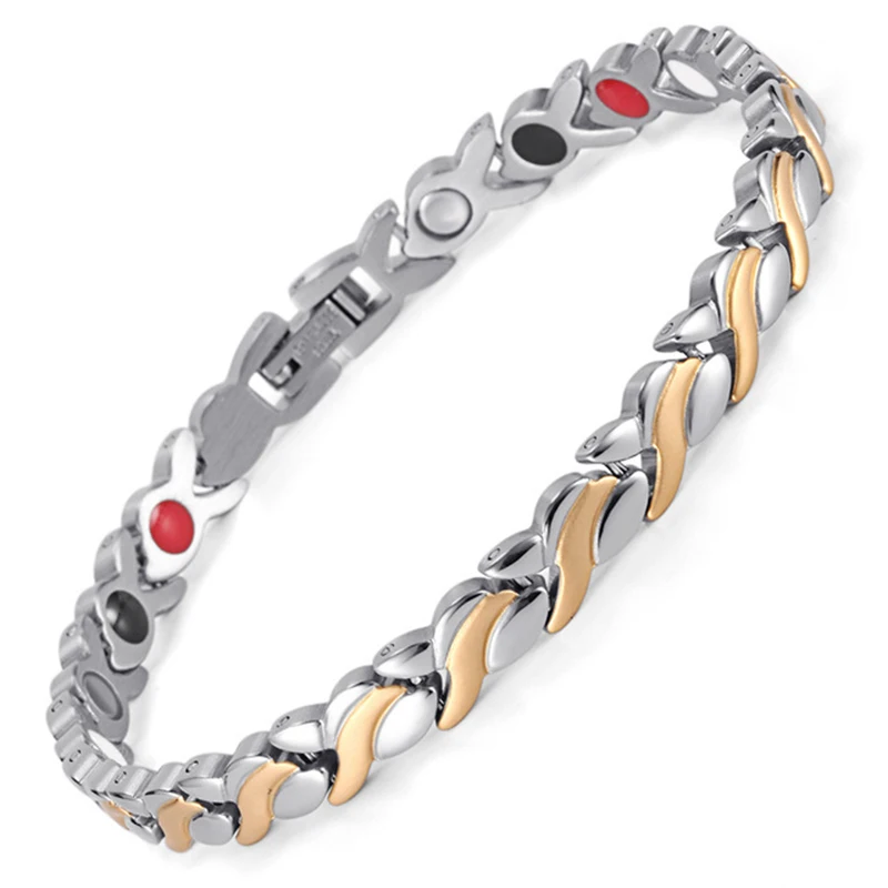 7mm Heavy Punk Rose Gold Color Fish Health Magnetic Chain Bracelet Women Men Black Stainless Steel With Germanium Bangle Jewelry