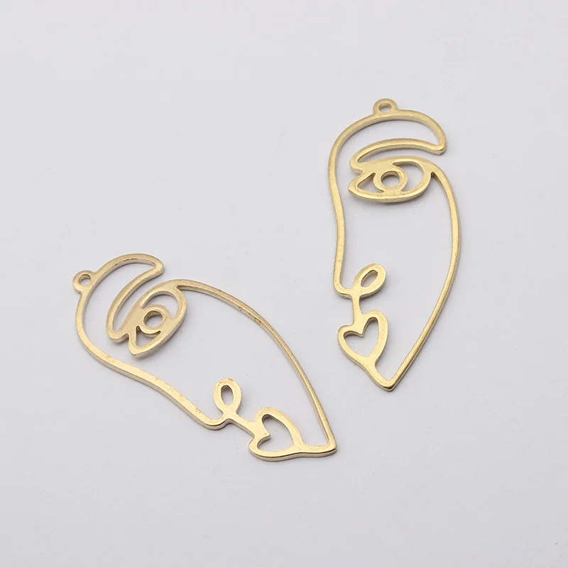 10pcs Raw Brass Abstract Human Face Charms Hollow Frame Head Geometric Pendant For DIY Necklace Earring Jewelry Findings Making