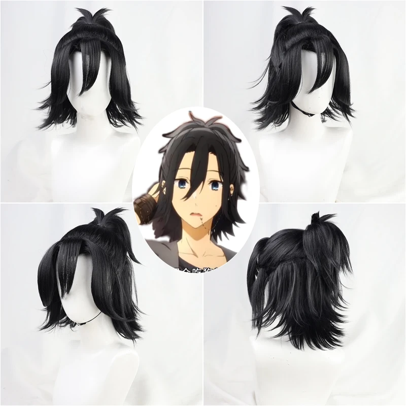 Horimiya Miyamura Izumi Cosplay Bộ Tóc Giả Hori-San Và Miyamura-Côn Đen Ngắn Thẳng Đuôi Ngựa Tóc Tổng Hợp Vai Trò Chơi