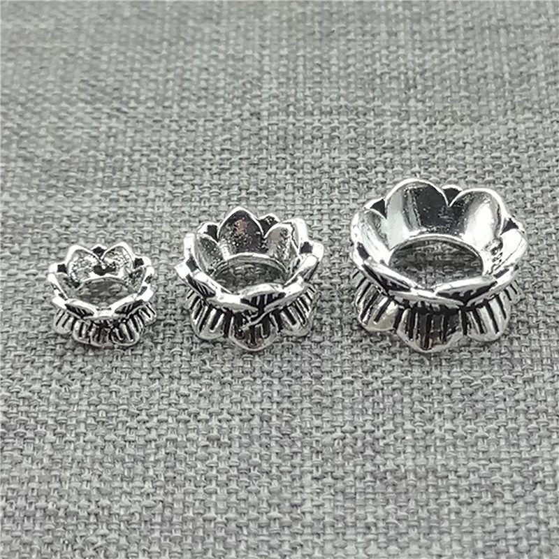 925 Sterling Silver Lotus Double Bead Caps Spacers for Yoga Meditation Bracelet Necklace
