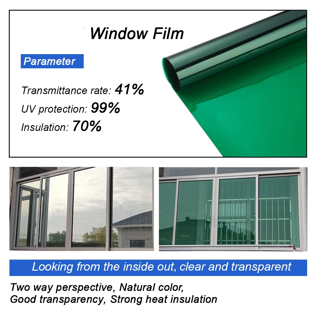 100x150cm 41% VLT Green House Window Foil Static Cling Tints UV Heat Insulation Sun Shade Film for Home Commercial Building