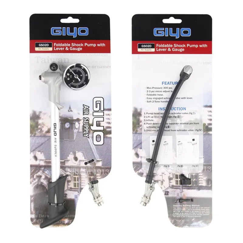 GIYO GS-02D High-pressure Air Shock Pump For Fork Rear Suspension Cycling Mini Hose Air Inflator Schrader Bicycle Fork 179mm