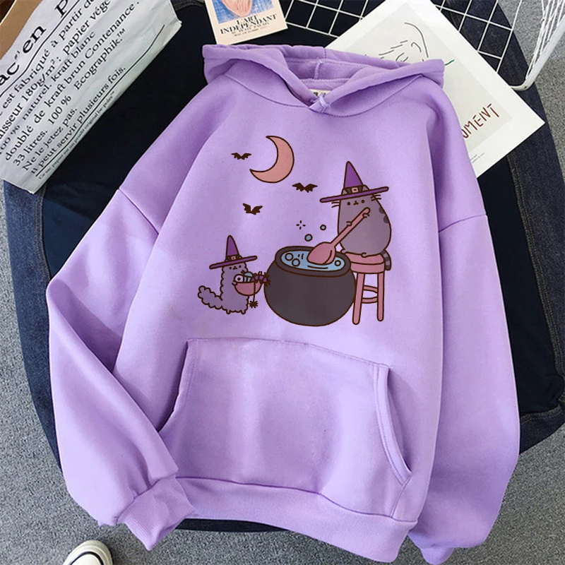 Sweat à capuche Pusheen Cat pour femmes et hommes, sweat-shirt Harajuku coréen, vêtements de dessin animé unisexe des années 90, mode Kawaii, chaud