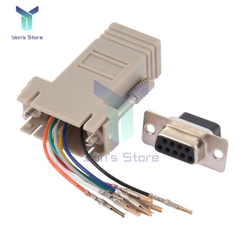 10Pcs DB9 Male to RJ45 Female M/F DB9 Female to RJ45 Female F/F RS232 Module Adapter Connector Convertor Extender