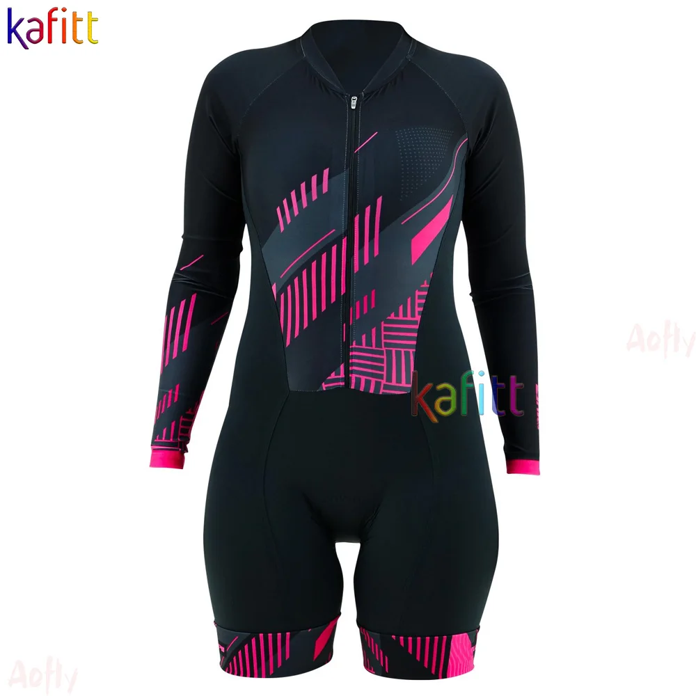 2022 Kafitt Women's Sexy Long Sleeve Cycling Triathlon Jumpsuit 20D Gel Sets Fashion Little Monkey Macaquinho Ciclismo Feminino