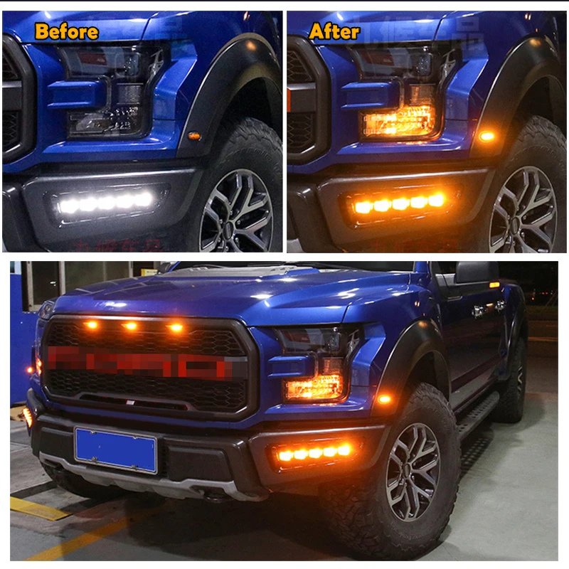 4PCS Smoked Lens Front Amber & Rear Red Full LED Car Bumper Fender Side Marker Lights Kit For 2010-2014 Ford F-150 Raptor 12V