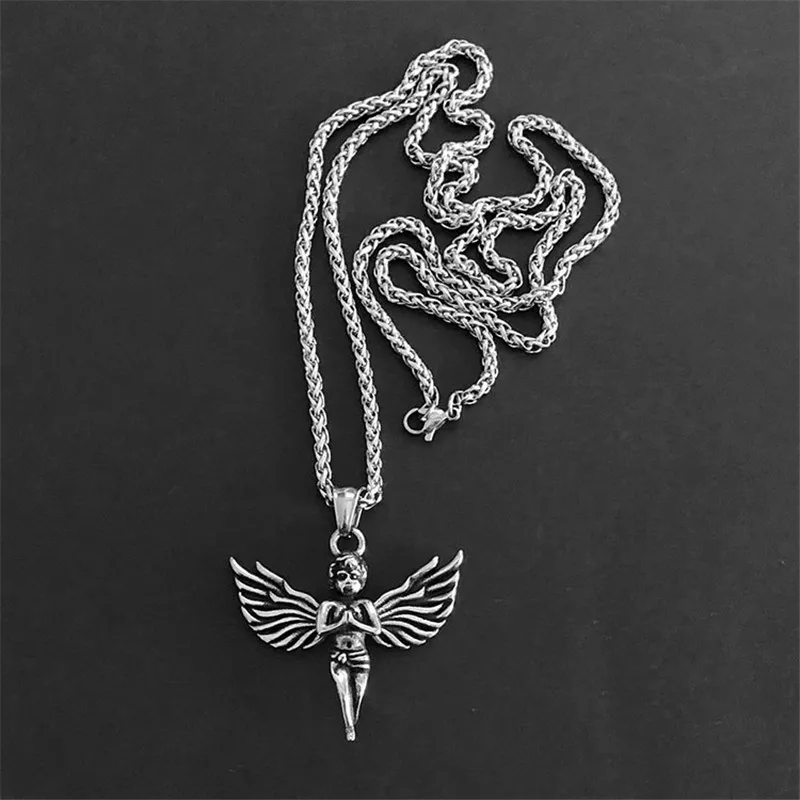 Colar de aço inoxidável do cupido do bebê da cor do metal do vintage do hip hop