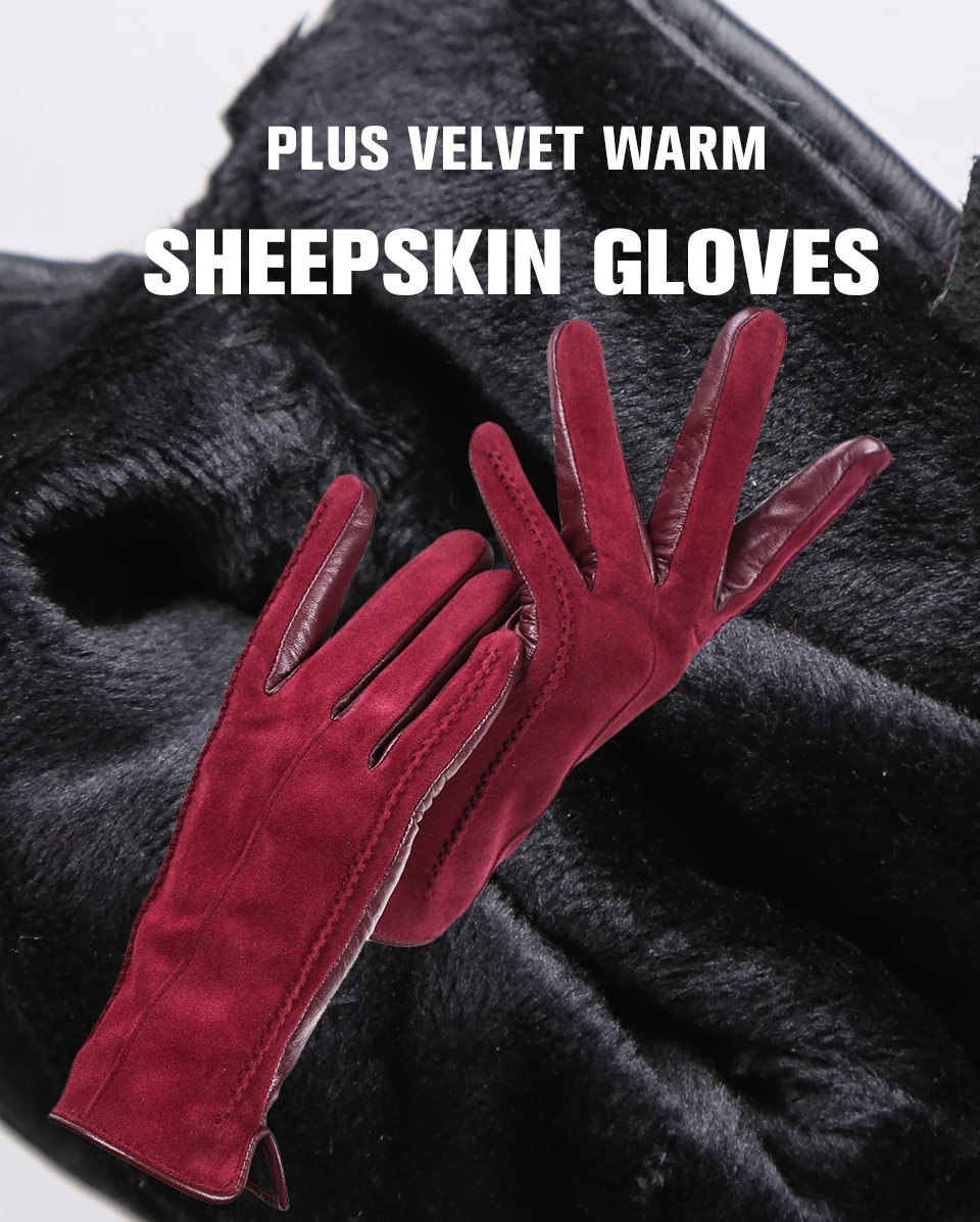 Good Quality Touch Gloves Color Winter Women's Leather Gloves Genuine Suede 50% Genuine Leather 50% Women's Gloves -2007