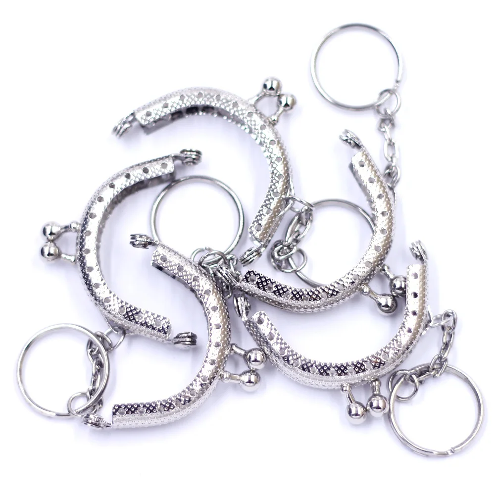 25Pcs Key Ring Kiss Clasp Lock Purse Bag Frame Silver Tone Handle Accessories 5x4cm