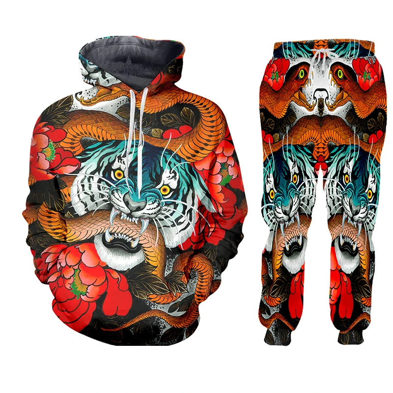 LCFA New 2021 Zip Hoodies Man Sweatsuit 3D Print Tiger Snake Casual Plus Size Costume Male Zipper Coat Autumn Fashion Hoody 4XL