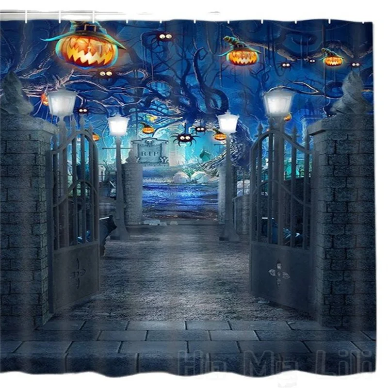 Halloween Shower Curtain By Ho Me Lili Horror Graveyard With Hooks Pumpkin Scary Fabric For Bathroom Waterproof Machine Washable