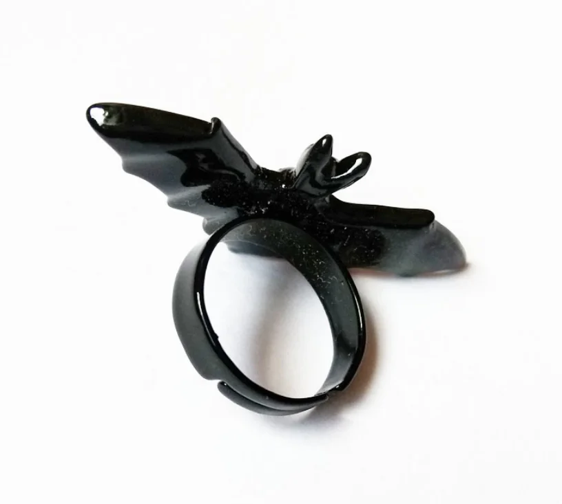 Gothic Black Vampire Bat Ring Dracula Wing Rings Adjustable Size Punk Jewelry