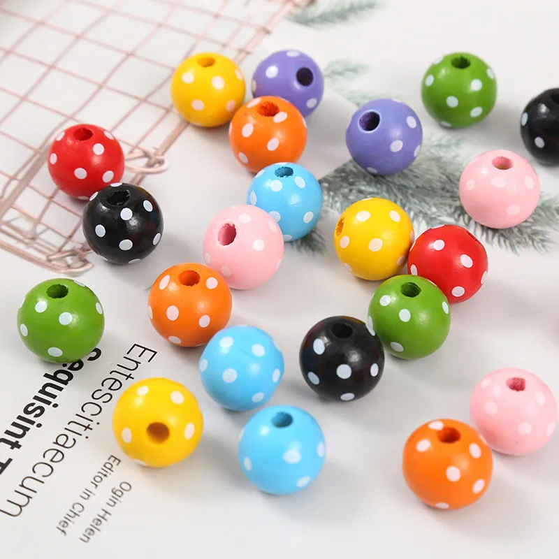 Бусины круглые деревянные в горошек, 20 шт., шт./упак.