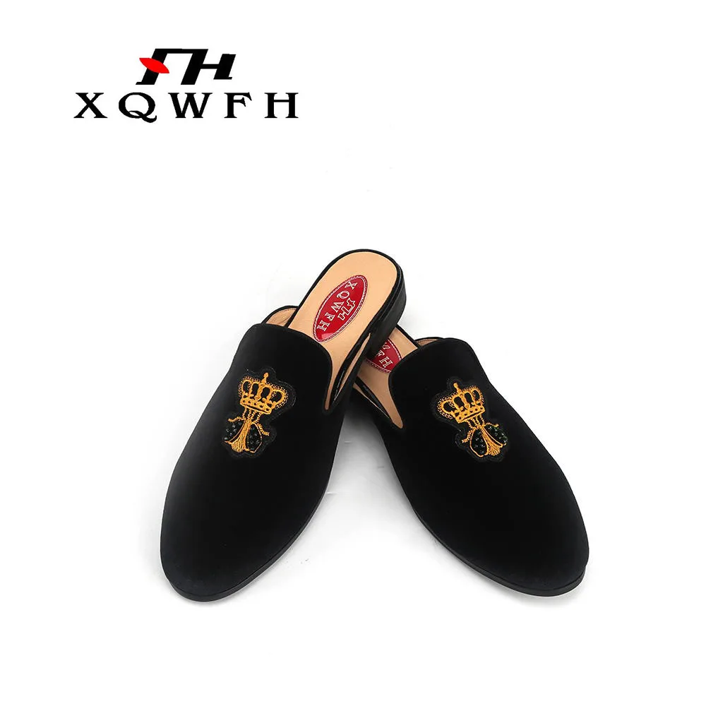 Men velvet slippers banquet handmade men\'s summer sandals comfortable breathable male smoking slippers size 6.5-13.5