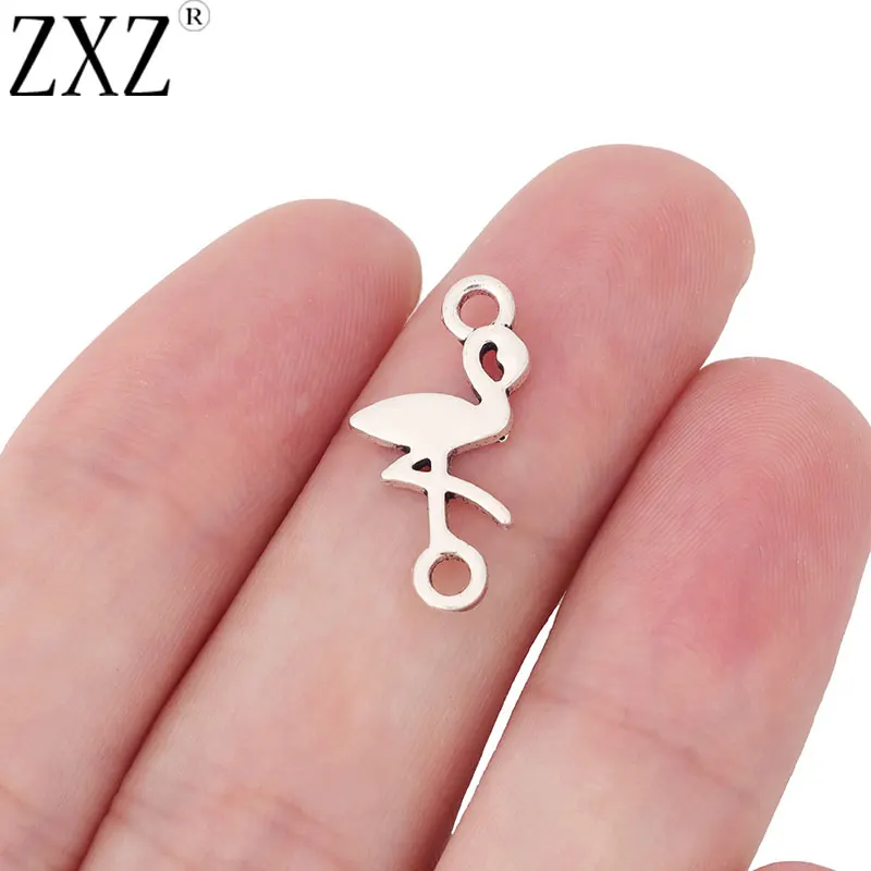 ZXZ 50pcs Tibetan Silver Tone Flamingo Connector Charms for Bracelet Jewelry Making Accessories 22x10mm