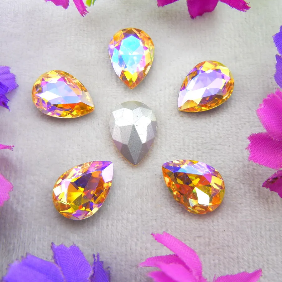AB Farben 7 Größen Wassertropfen Tränenform Glas-Kristalle zum Aufkleben Strass-Ornament DIY-Verzierung – Detail 6